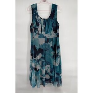Signature Ella Teal Blue Floral Dress Sleeveless Midi Knee Length Womens Sz 18W